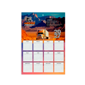 Diseño de calendario publicitario de pared 2027 personalizado con logotipo de empresa e impresión a color.
